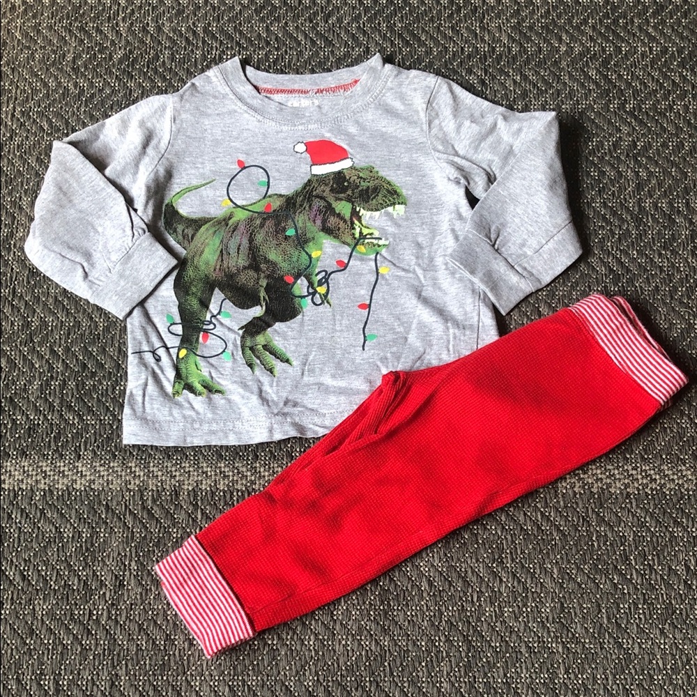 Carter's Grey Top with Green Dino & Red Pants Pajama Set